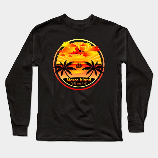 Marco Island Beach, Palm Trees Sunset, Florida Summer Long Sleeve T-Shirt by Jahmar Anderson